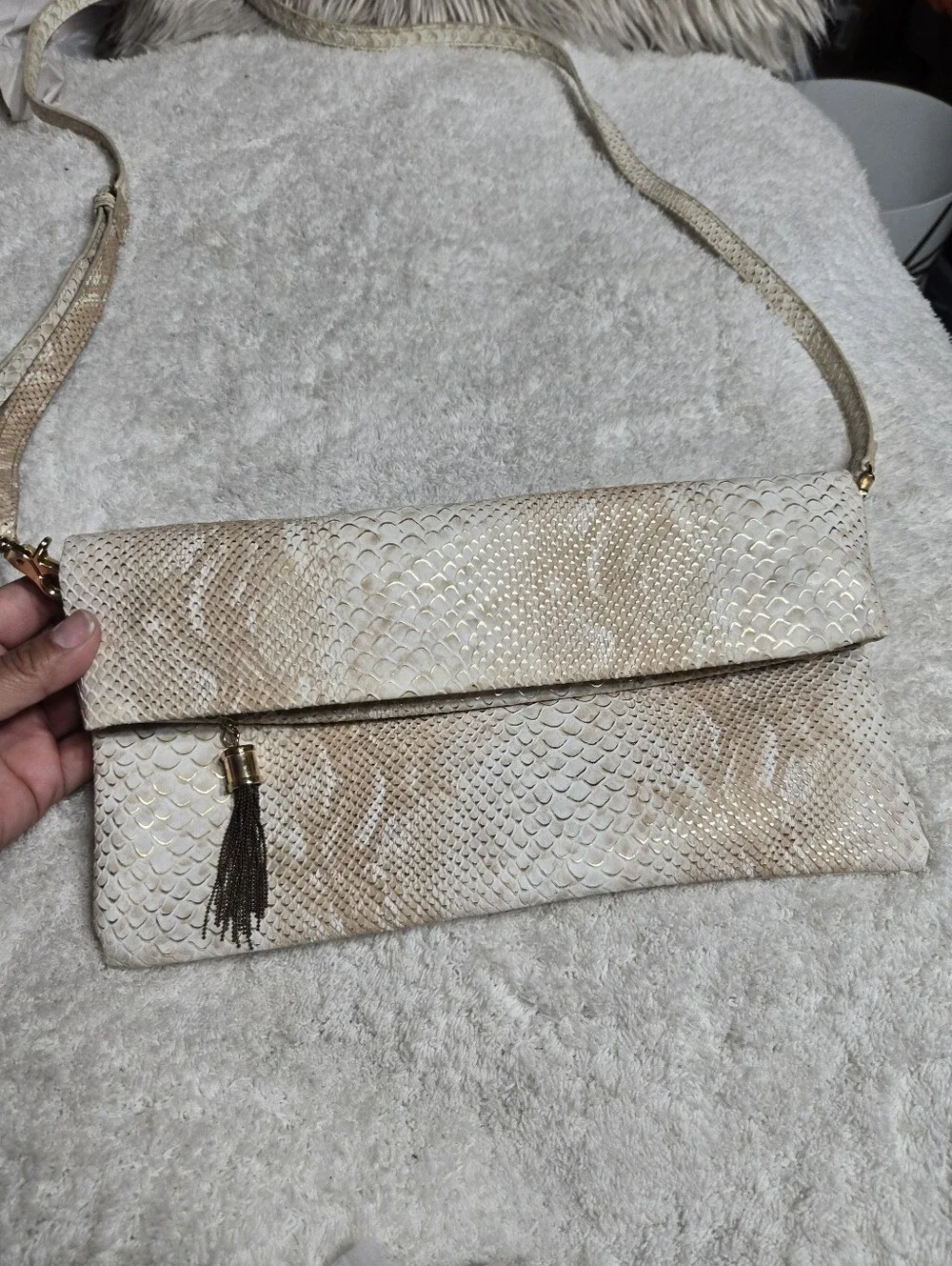 Orange Caramel Snakeprint Fold Over Crossbody Clutch Bag Like New